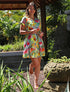Robe courte droite imprimé floral - Vert - 1