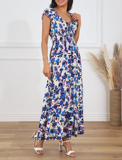 Robe longue sans manches imprimé floral - Violet - 4