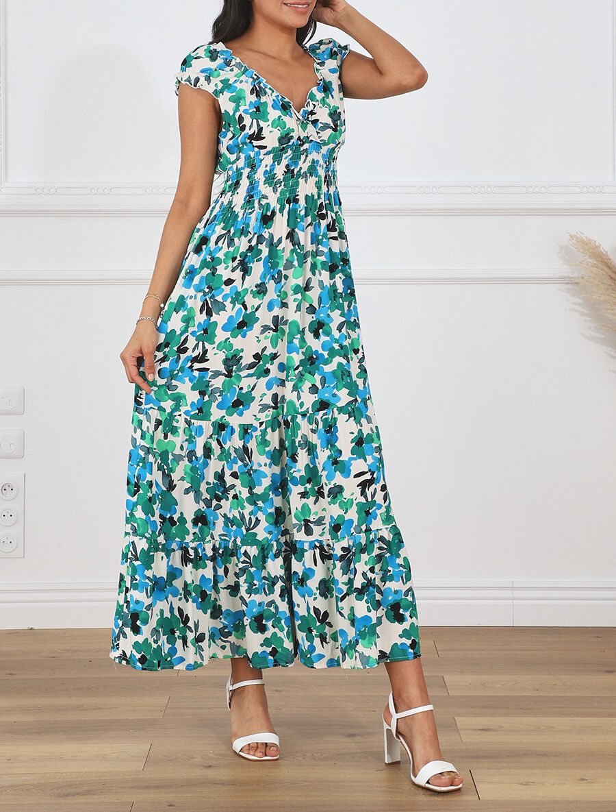 Robe longue sans manches imprimé floral - Vert - 4
