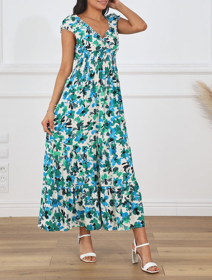 Robe longue sans manches imprimé floral - Vert - 4