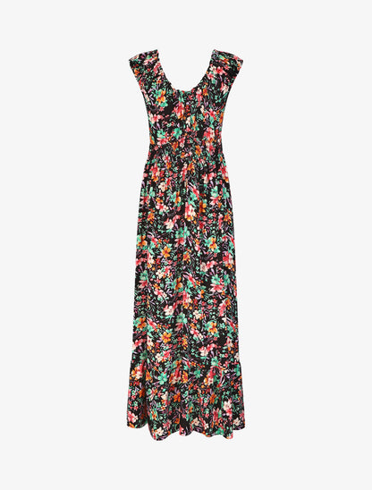 Robe longue évasée imprimé floral - Noir - 2
