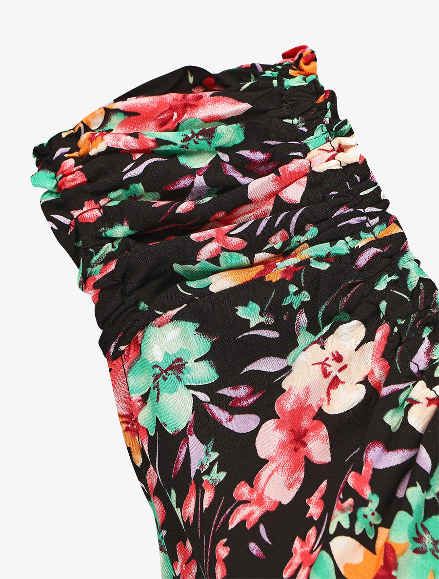 Robe longue évasée imprimé floral - Noir - 3