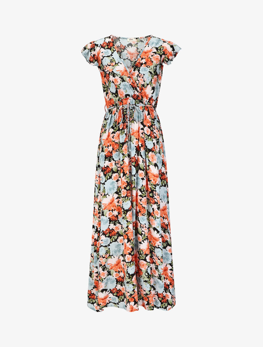 Robe longue évasée à fleurs - Noir - 5