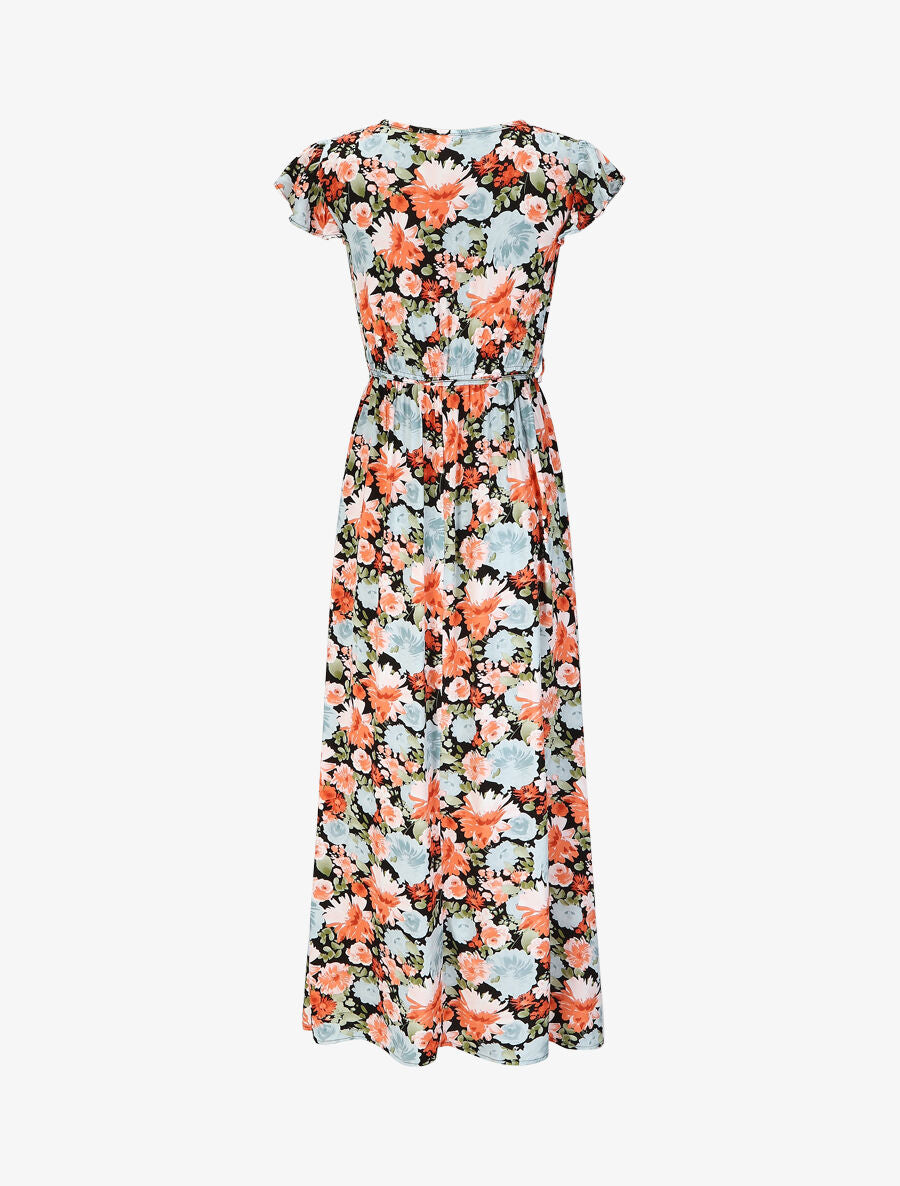 Robe longue évasée à fleurs - Noir - 2