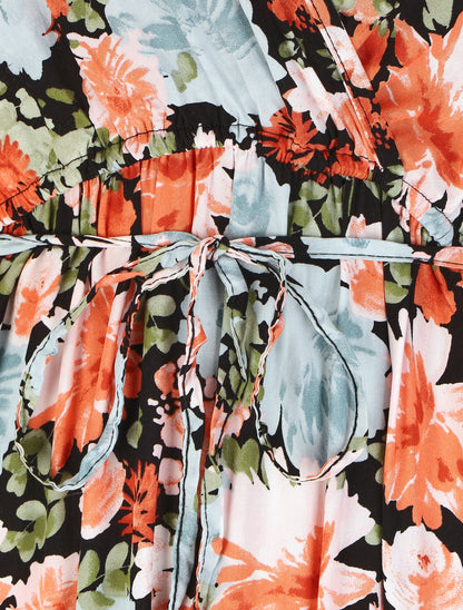 Robe longue évasée à fleurs - Noir - 3