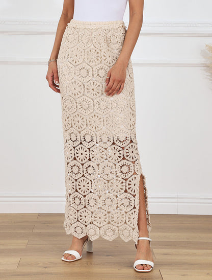Jupe longue crochet - Beige - 4