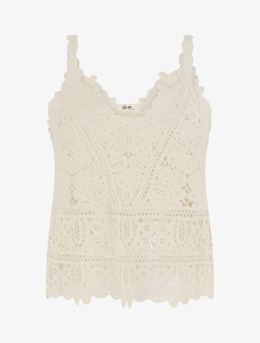 Top court sans manches en crochet - Beige - 1