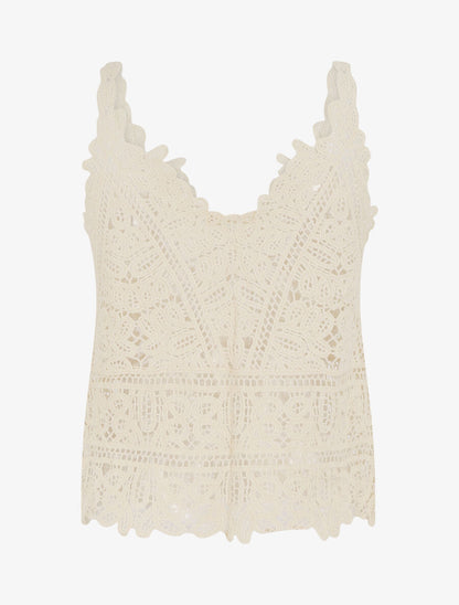 Top court sans manches en crochet - Beige - 2