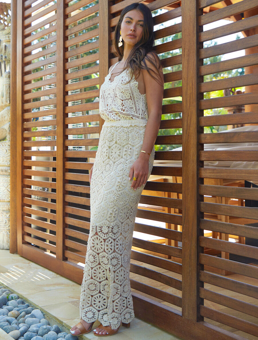 Top court sans manches en crochet - Beige - 4