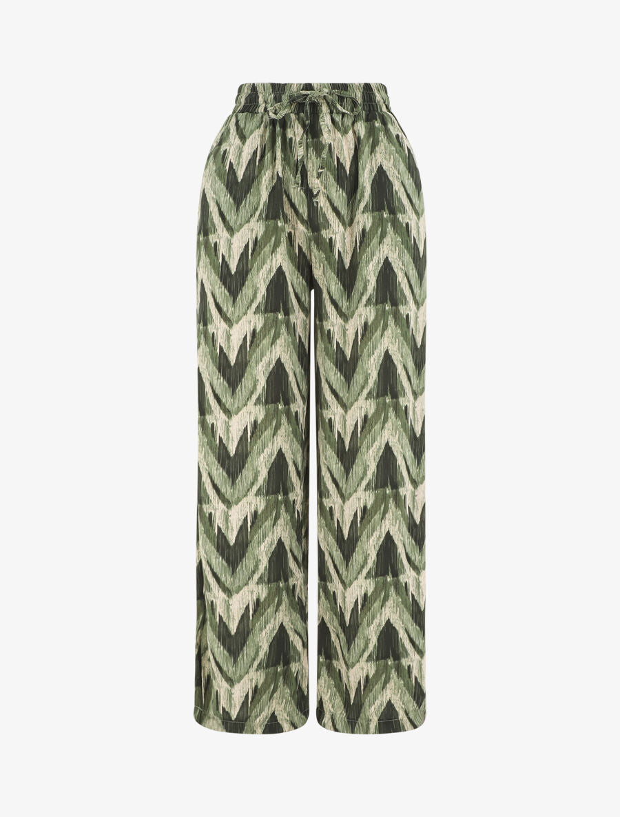 Pantalon ample imprimé fantaisie - Kaki - 1