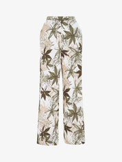 Pantalon à taille élastiquée imprimé feuilles - Kaki - 1