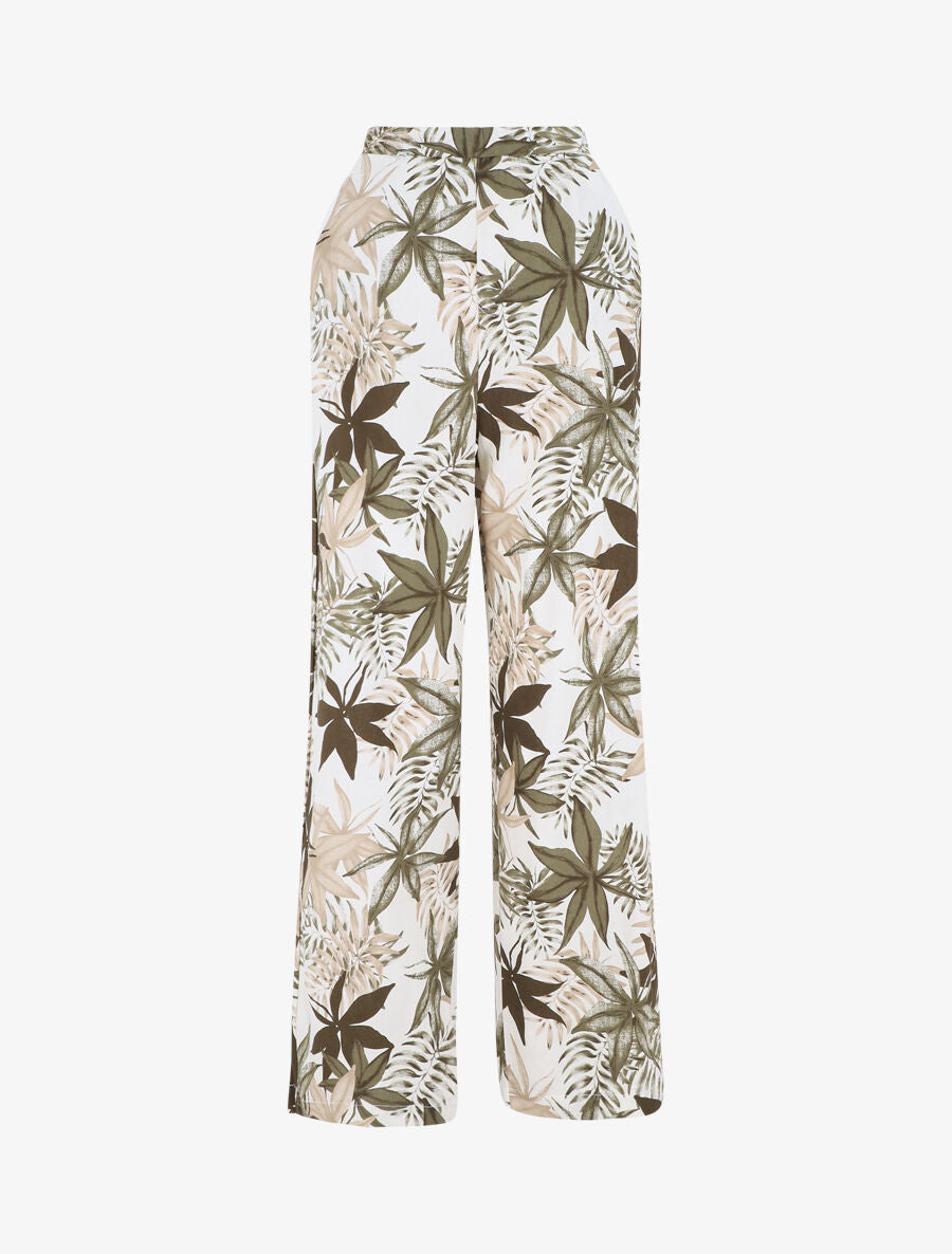 Pantalon à taille élastiquée imprimé feuilles - Kaki - 1