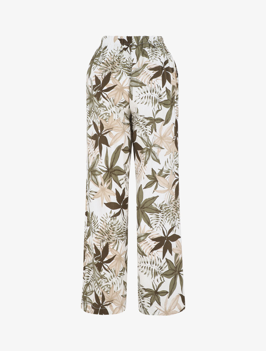 Pantalon à taille élastiquée imprimé feuilles - Kaki - 2