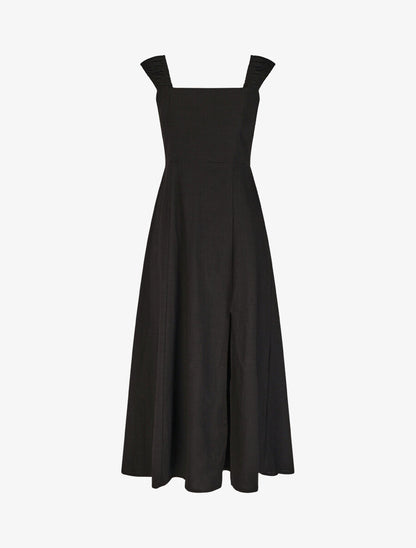 Robe longue fendue sans manches - Noir - 1