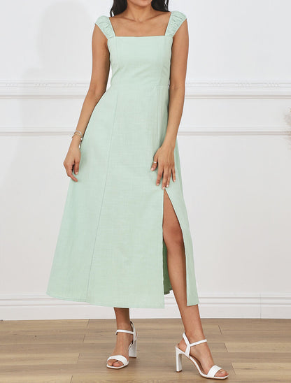 Robe longue fendue sans manches - Vert d&