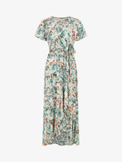 Robe longue fleurie manches courtes - Vert d&