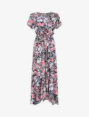 Robe longue fleurie manches courtes - Noir - 1