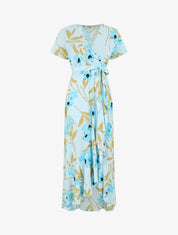 Robe longue à fleurs manches courtes - Bleu ciel - 5