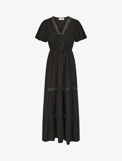 Robe longue unie à manches courtes - Noir - 1