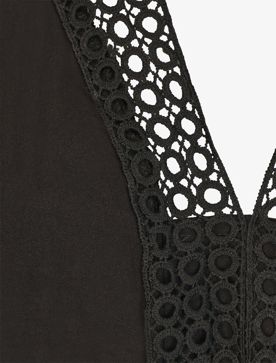 Robe longue unie à manches courtes - Noir - 3