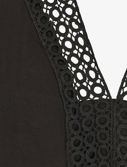 Robe longue unie à manches courtes - Noir - 3
