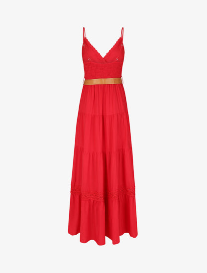 Robe longue unie coupe empire - Rouge - 2