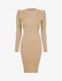 Robe côtelée à épaules volantées - Beige - 5