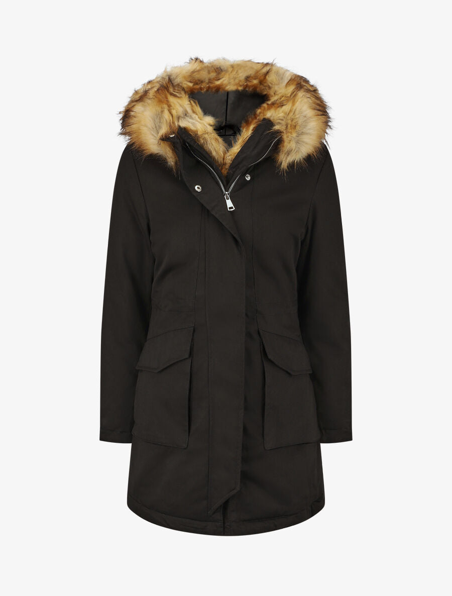 Parka à col en fourrure synthétique - Noir/brun - 4