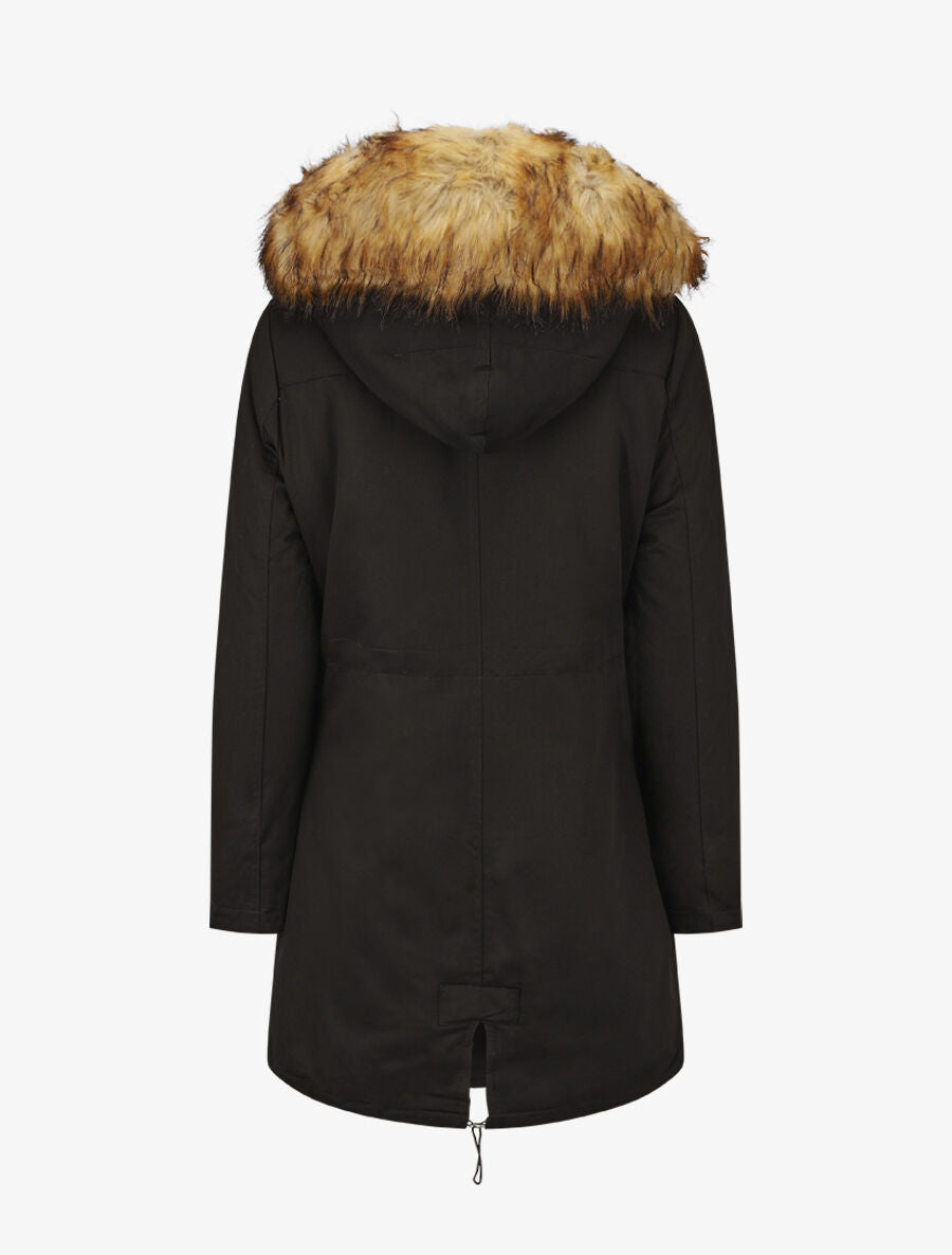 Parka à col en fourrure synthétique - Noir/brun - 2
