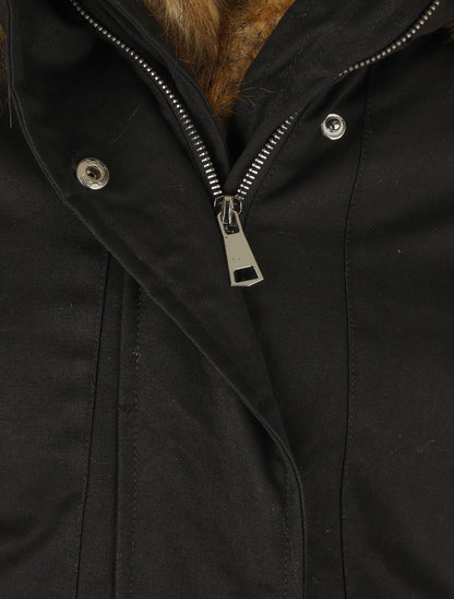 Parka à col en fourrure synthétique - Noir/brun - 3