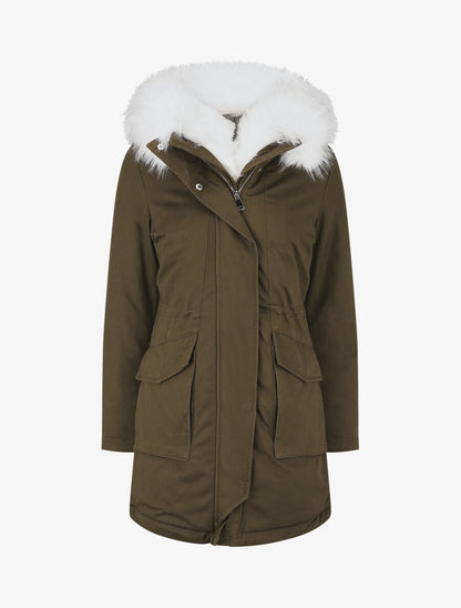 Parka à capuche fourrure synthétique amovible - Kaki/blanc - 5