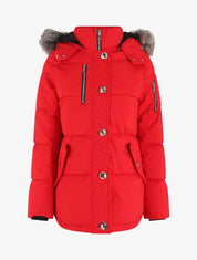Parka matelassée à capuche fourrée - Rouge - 1