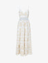 Robe longue élastiquée avec broderies - Crème - 4