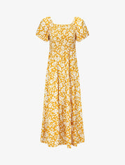 Robe imprimé fleuri à manches élastiquées - Jaune - 1