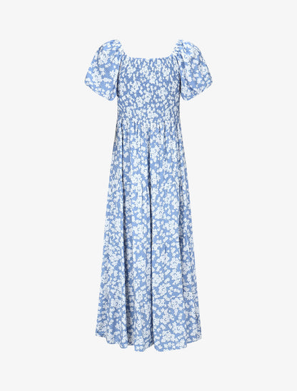 Robe imprimé fleuri à manches élastiquées - Bleu ciel - 2