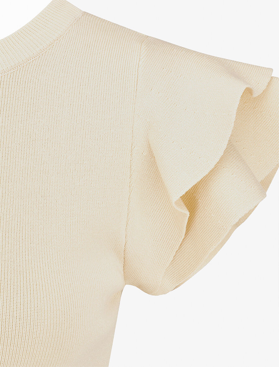 Top ajusté en maille mancherons volantés - Beige - 3