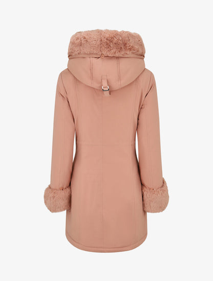 Parka uni à fourrure synthétique amovible - Rose - 2