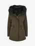 Parka uni à fourrure synthétique amovible - Vert militaire/noir - 1