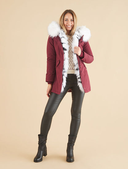 Parka longue à fourrure synthétique amovible - Bordeaux/blanc - 5