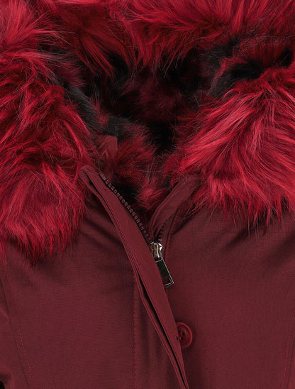 Parka longue à fourrure synthétique amovible - Bordeaux/rouge - 3