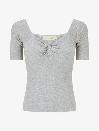 Top côtelé à manches 3/4 - Gris - 1