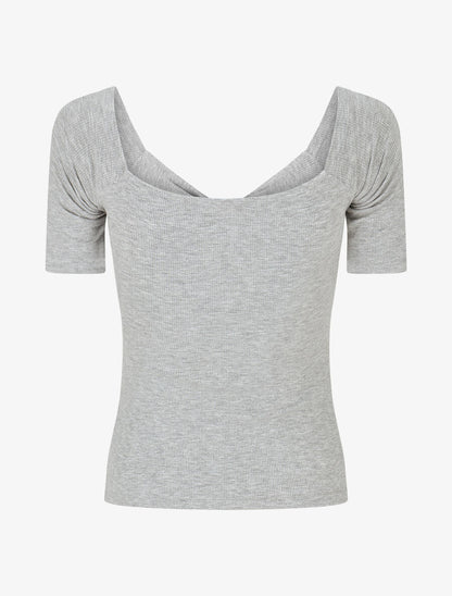 Top côtelé à manches 3/4 - Gris - 2