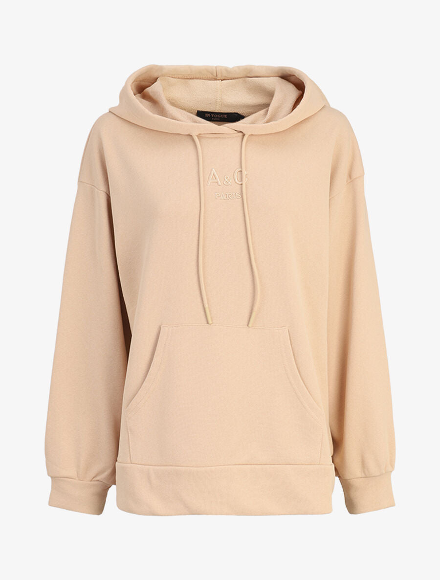 Hoddie oversize à capuche et logo brodé - Beige - 1