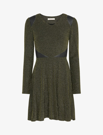 Robe patineuse irisée à détail en simili - Noir/doré - 1