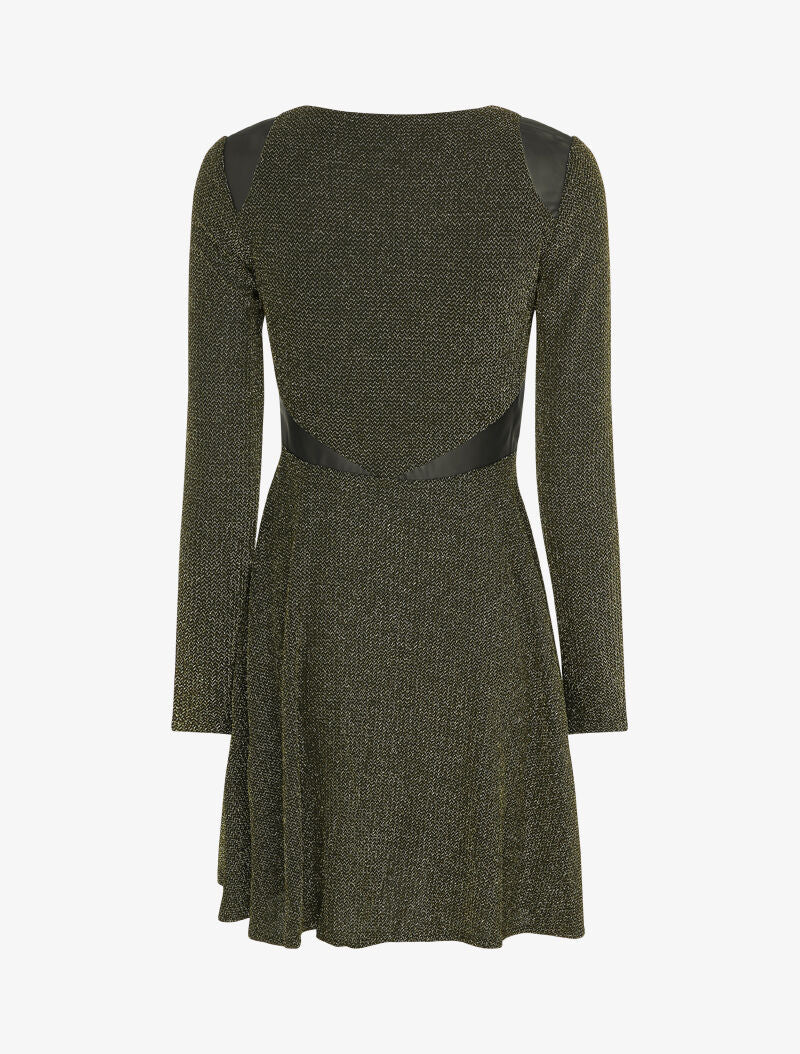 Robe patineuse irisée à détail en simili - Noir/doré - 2