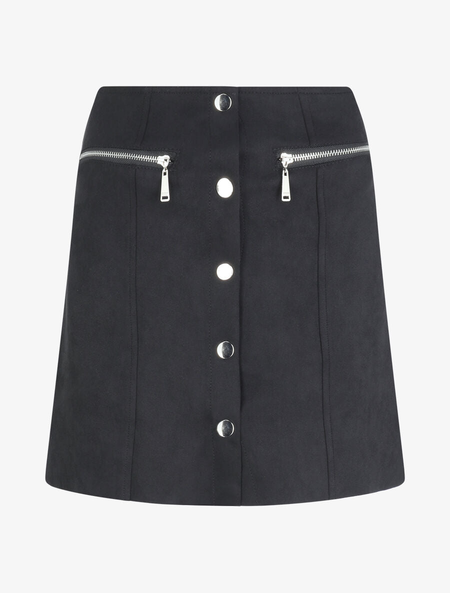 Mini-jupe boutonnée en suédine - Noir - 4