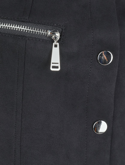Mini-jupe boutonnée en suédine - Noir - 3