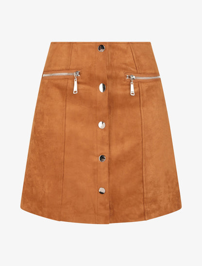 Mini-jupe boutonnée en suédine - Camel - 1