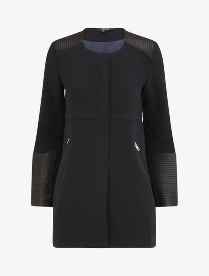 Manteau droit à empiècements en simili matelassé - Marine - 1