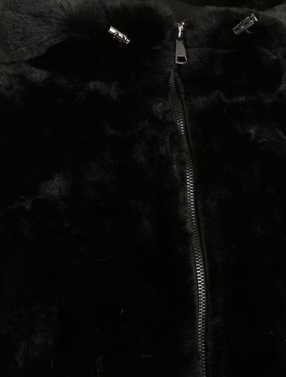 Manteau à capuche en fausse fourrure - Noir - 3